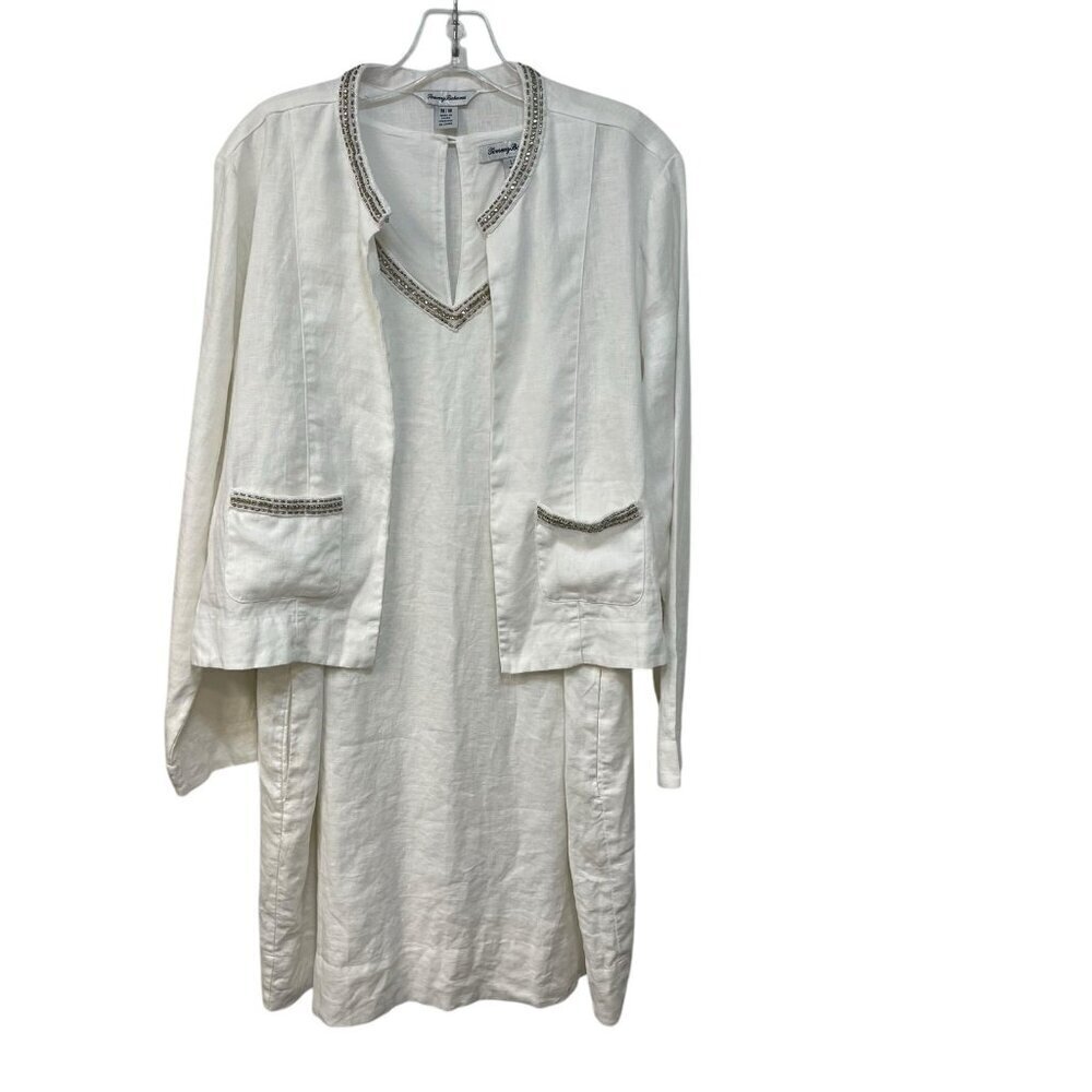 Tommy Bahama Lux Linen Collection Dress & Jacket Cotton Lined Has Pockets White